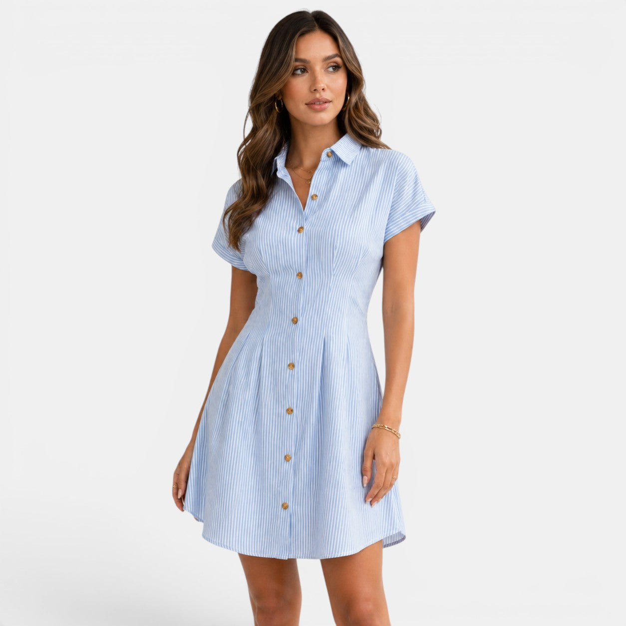 Navacava Women's Classic Summer Midi Shirt Dress in sky blue — old money elegance