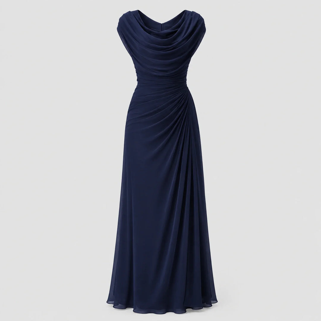 Cowl-Neck Ruched Sleeveless Womens Maxi Dress, Formal
