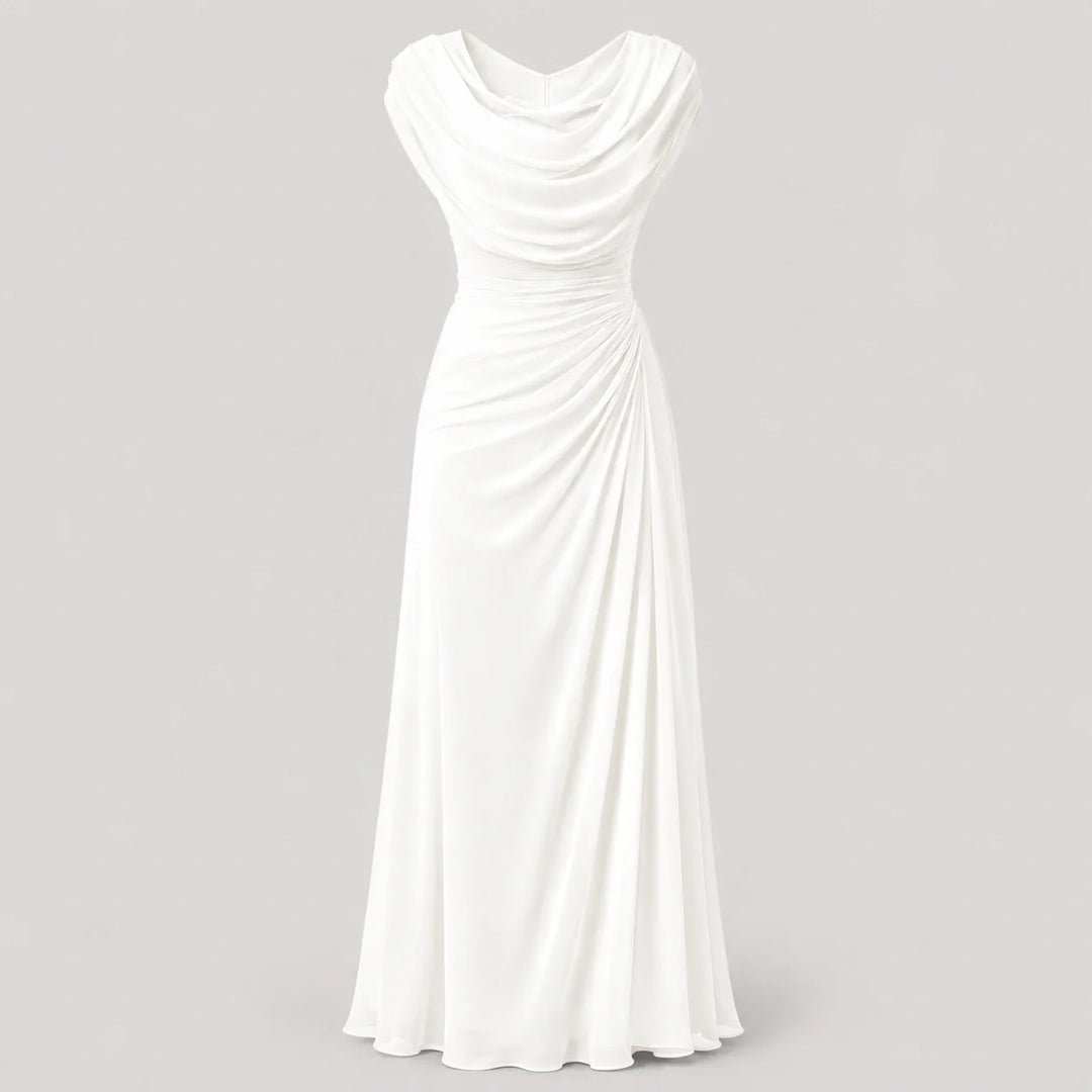 Cowl-Neck Ruched Sleeveless Womens Maxi Dress, Formal