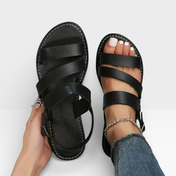 Open-Toe Womens Flat Sandals, Cross-Strap Dressy Fit