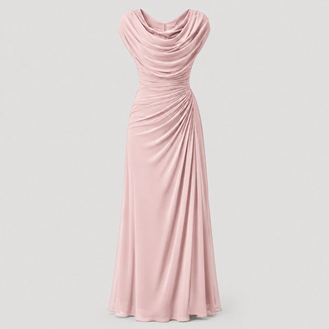 Cowl-Neck Ruched Sleeveless Womens Maxi Dress, Formal