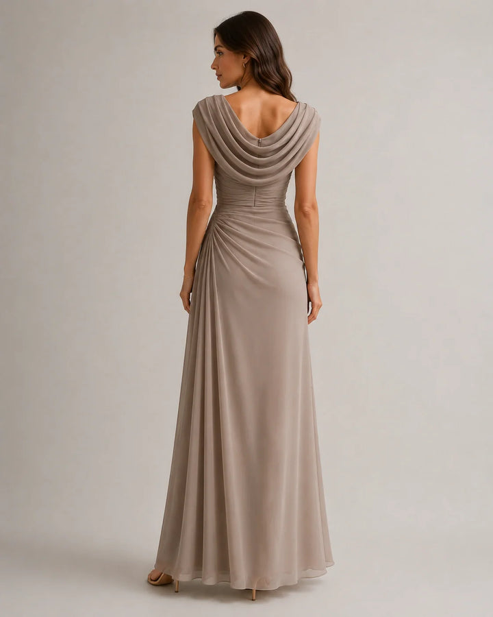 Cowl-Neck Ruched Sleeveless Womens Maxi Dress, Formal