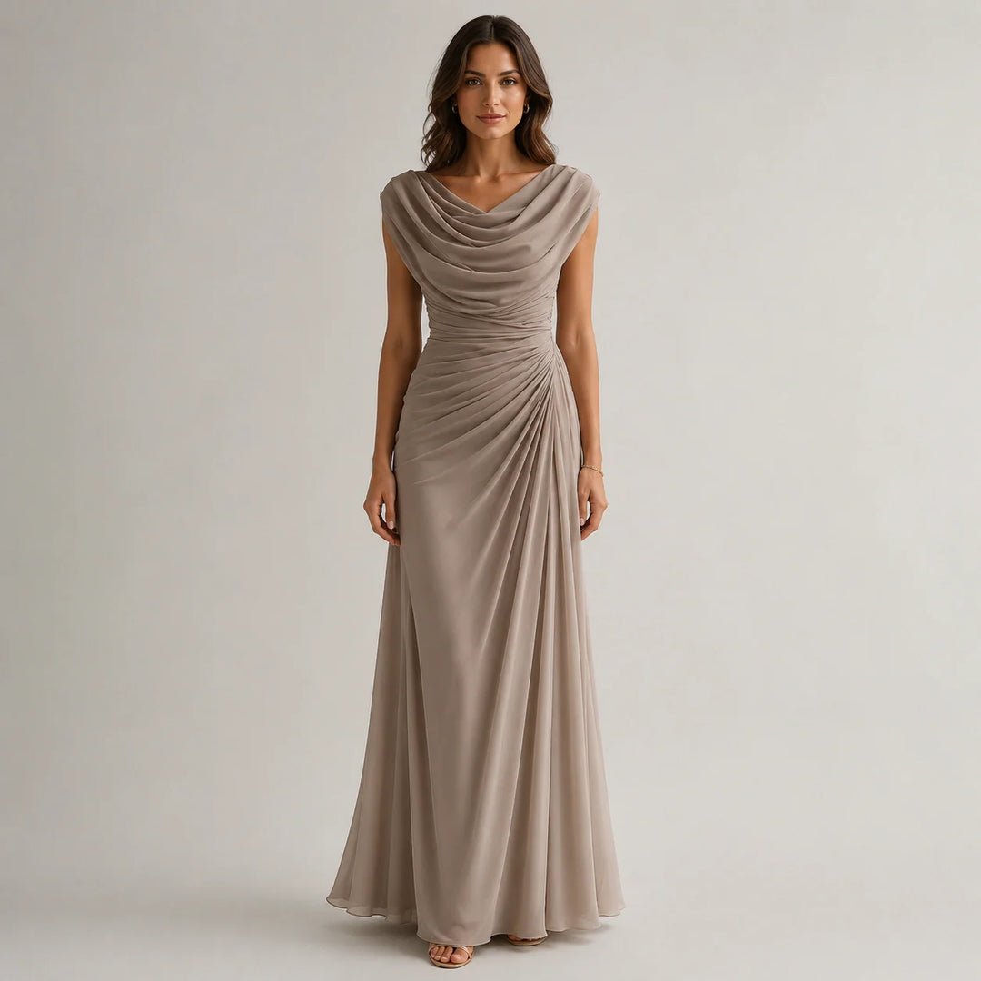 Cowl-Neck Ruched Sleeveless Womens Maxi Dress, Formal