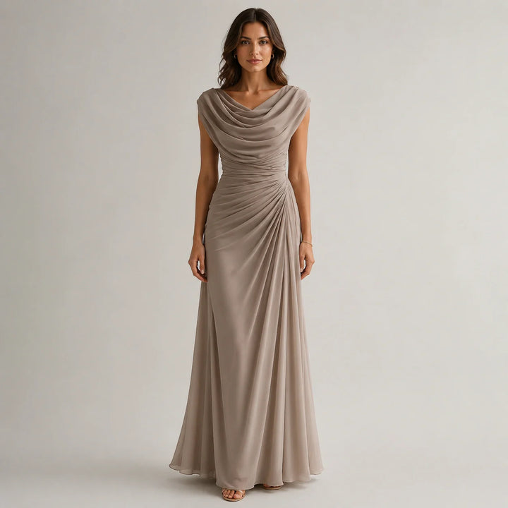 Cowl-Neck Ruched Sleeveless Womens Maxi Dress, Formal