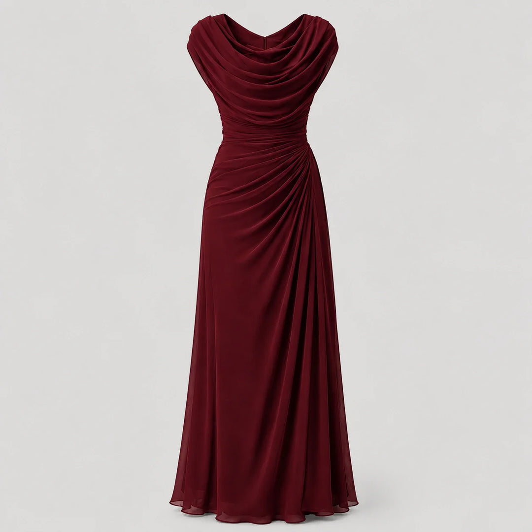 Cowl-Neck Ruched Sleeveless Womens Maxi Dress, Formal