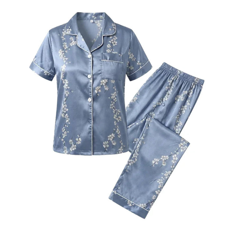 Button-Up Short-Sleeve Satin Womens Pajama Set, Soft
