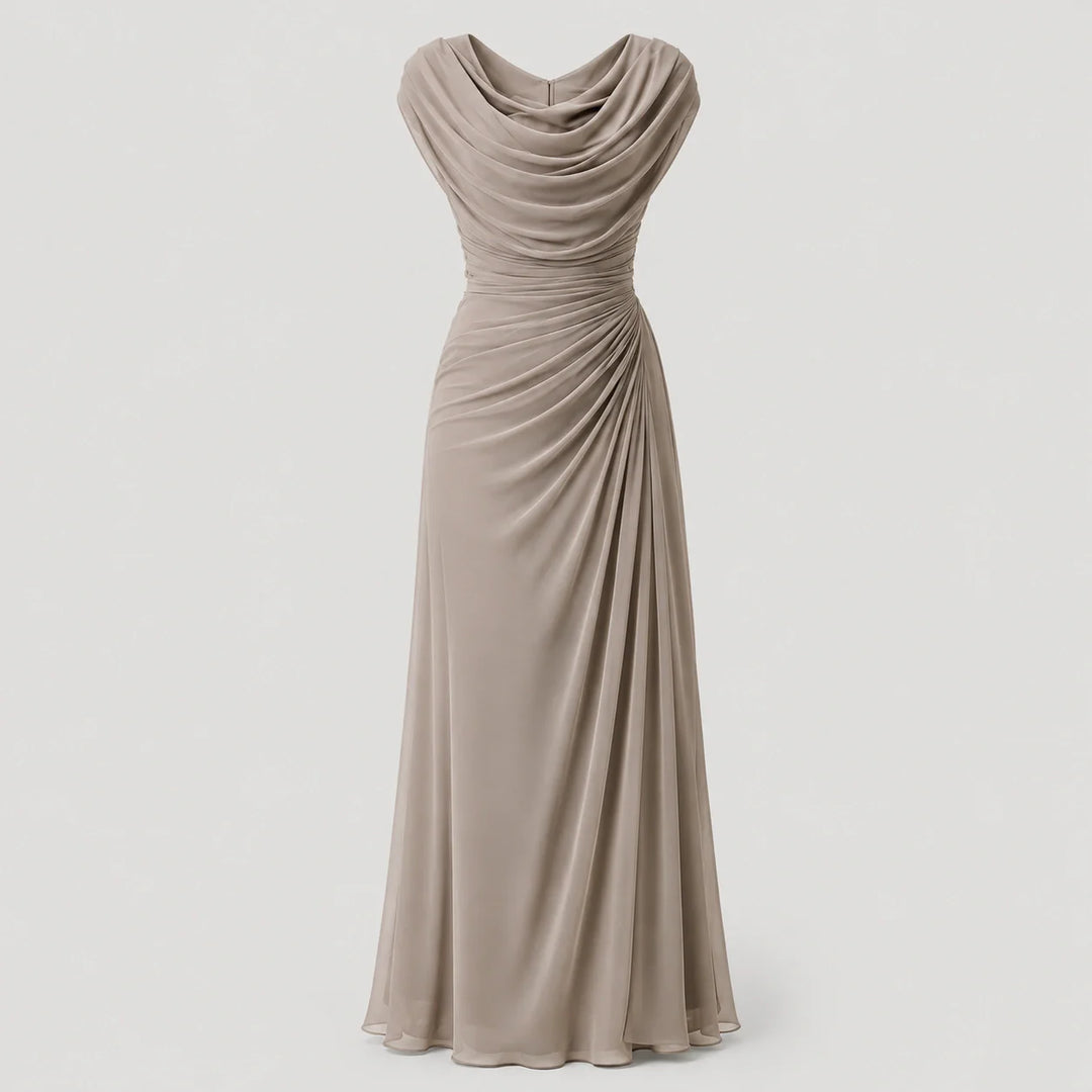 Cowl-Neck Ruched Sleeveless Womens Maxi Dress, Formal
