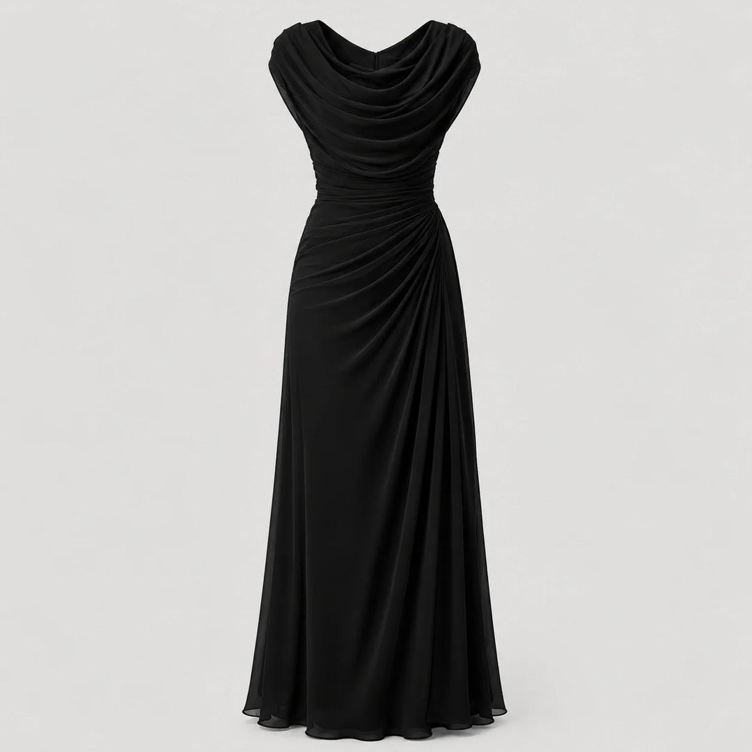 Cowl-Neck Ruched Sleeveless Womens Maxi Dress, Formal