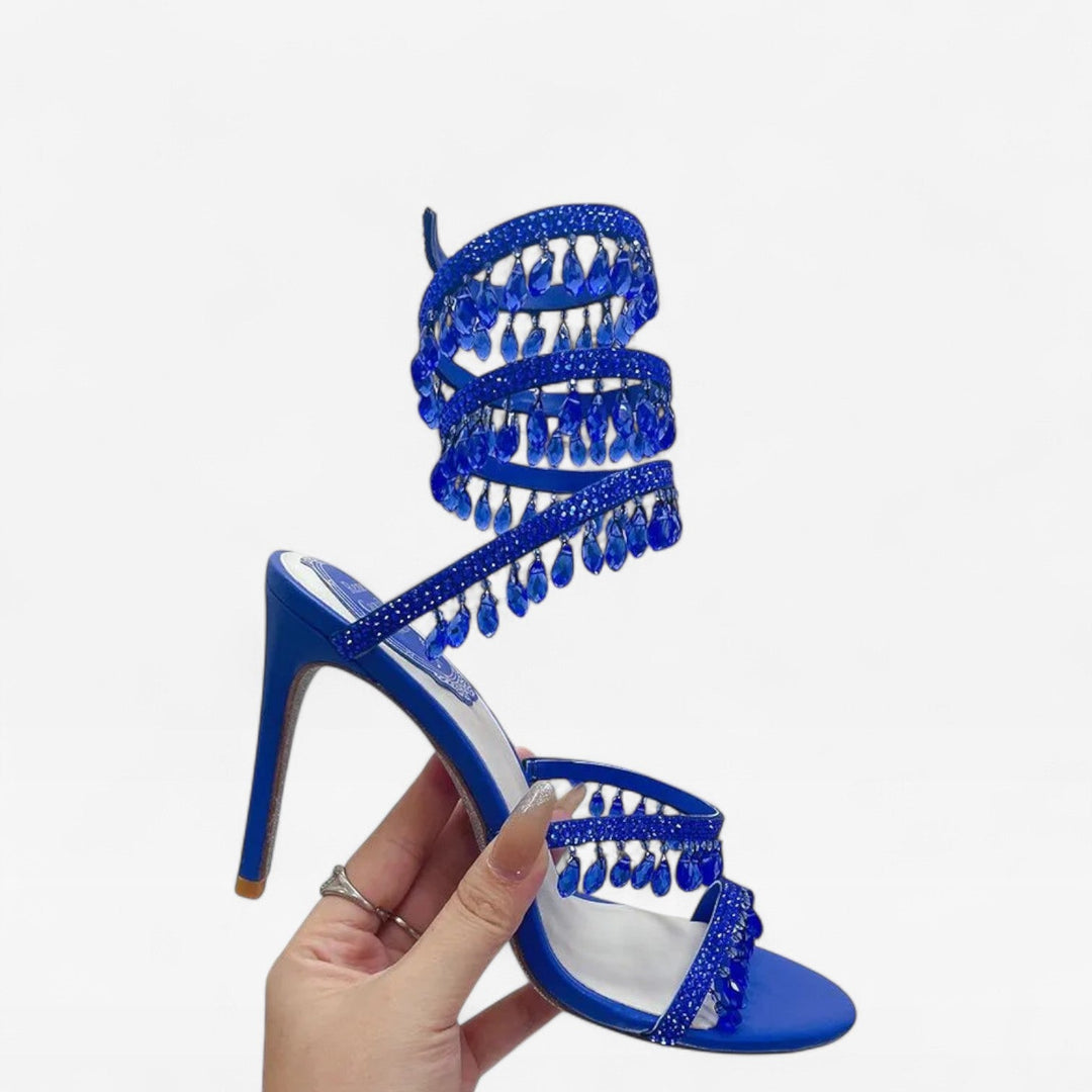 Crystal Strappy Womens Heeled Sandals, Party Occasion
