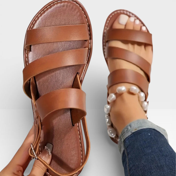 Open-Toe Womens Flat Sandals, Cross-Strap Dressy Fit