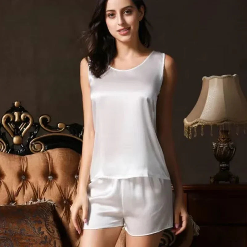 Puff-Sleeve Babydoll &amp; Shorts Womens Set in Silk Blend