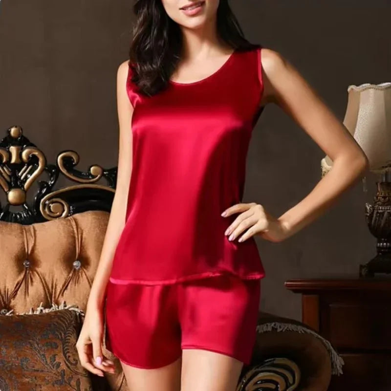 Puff-Sleeve Babydoll &amp; Shorts Womens Set in Silk Blend