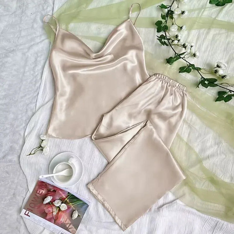 Spaghetti-Strap Cami &amp; Pants Satin Womens Pajama Set