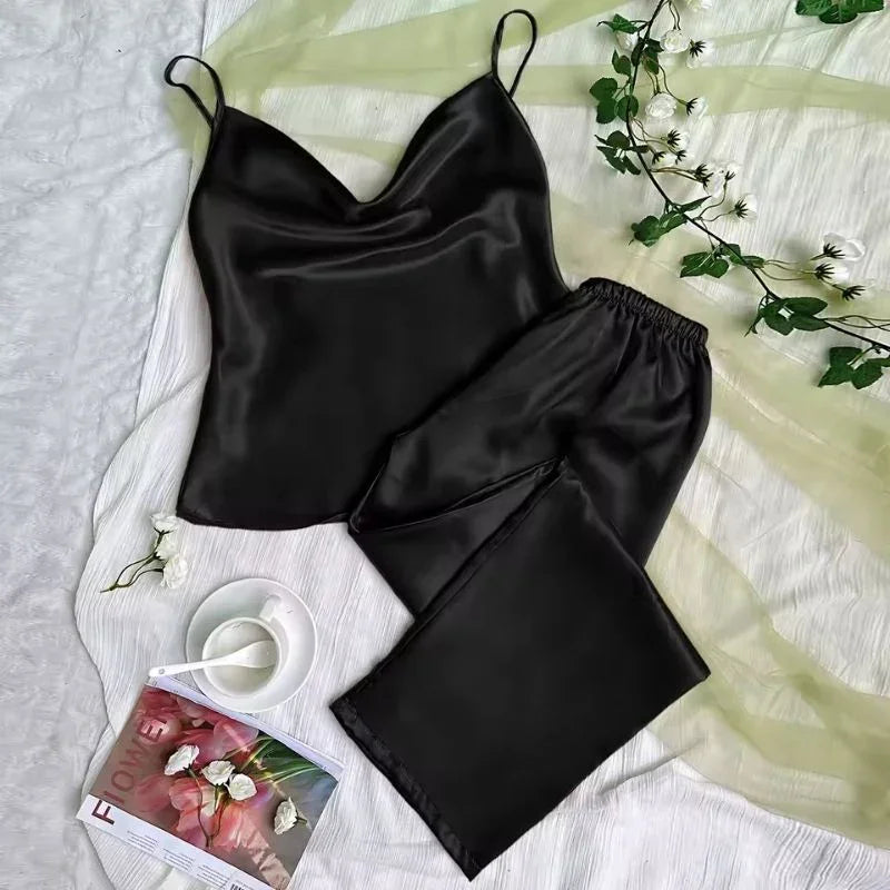 Spaghetti-Strap Cami &amp; Pants Satin Womens Pajama Set