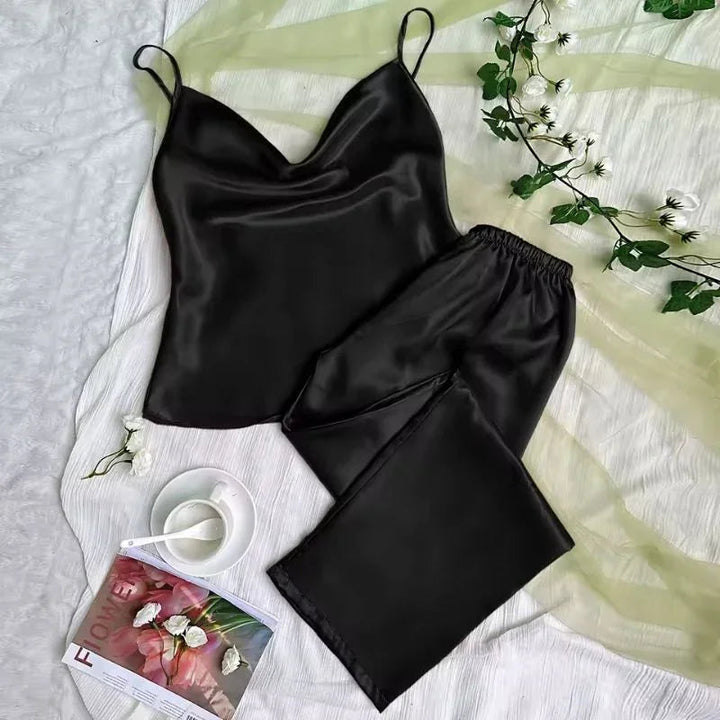 Spaghetti-Strap Cami &amp; Pants Satin Womens Pajama Set