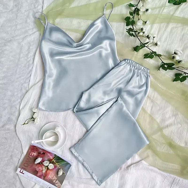 Spaghetti-Strap Cami &amp; Pants Satin Womens Pajama Set