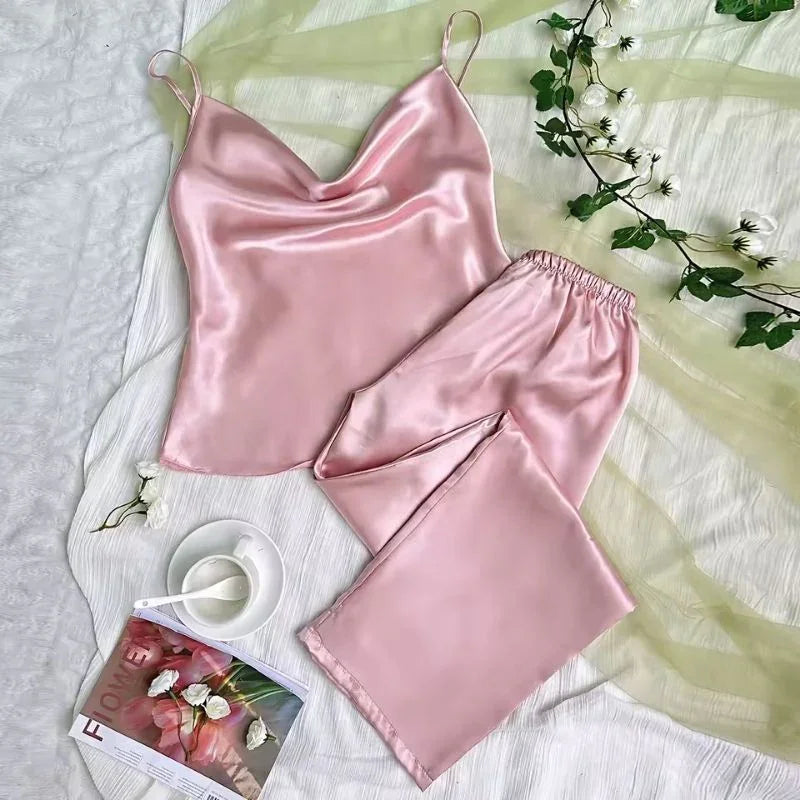 Spaghetti-Strap Cami &amp; Pants Satin Womens Pajama Set