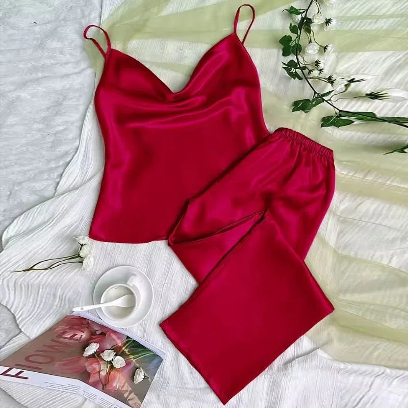 Spaghetti-Strap Cami &amp; Pants Satin Womens Pajama Set