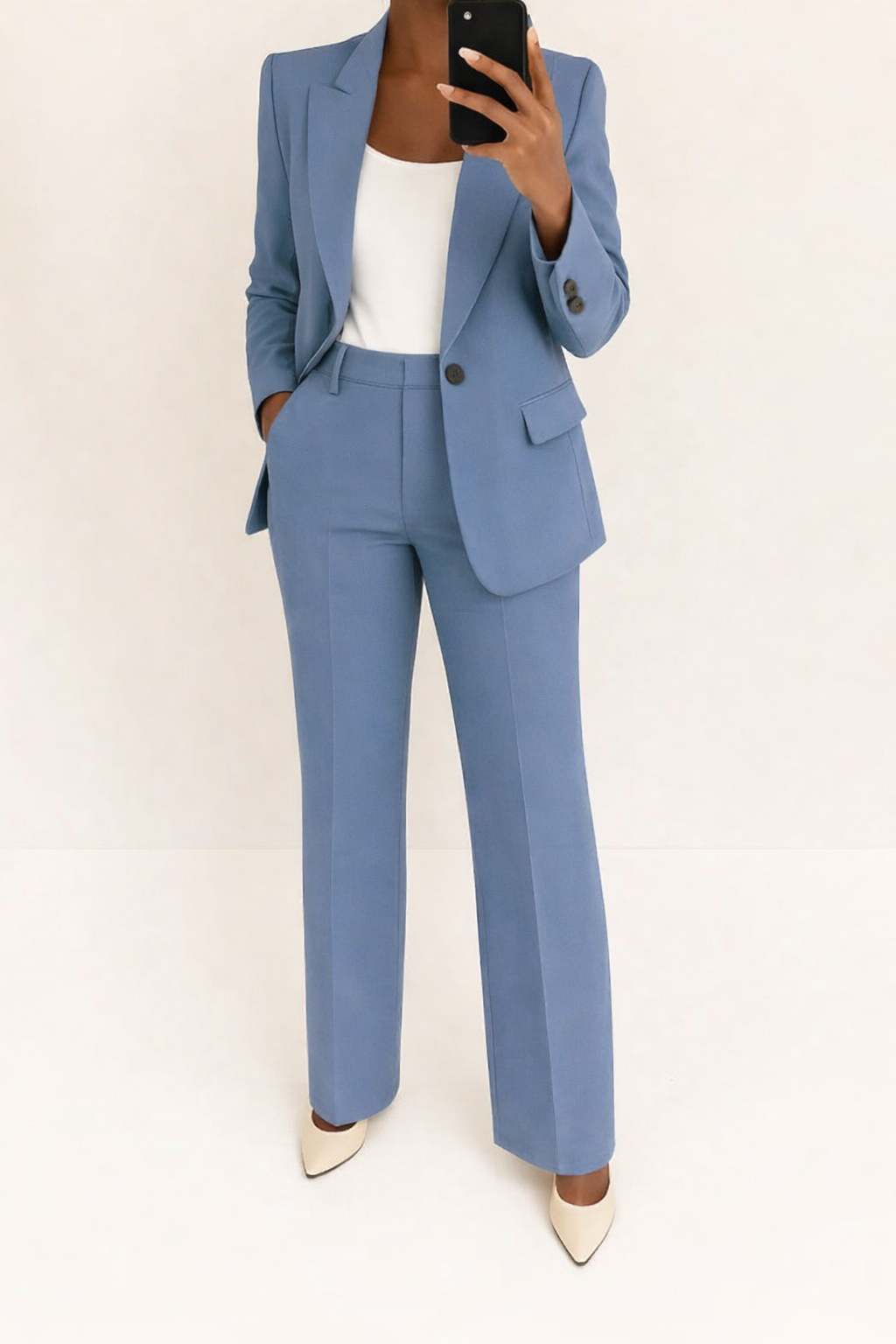 Single-Breasted Blazer &amp; High-Waist Womens Trouser Suit