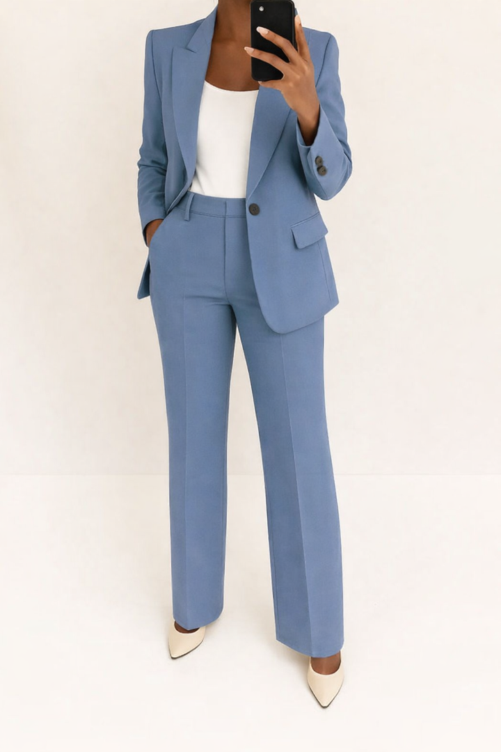 Single-Breasted Blazer &amp; High-Waist Womens Trouser Suit