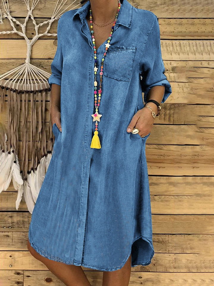 Relaxed Button-Down Denim Womens Shirt Dress, Casual