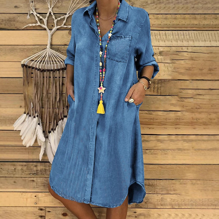 Relaxed Button-Down Denim Womens Shirt Dress, Casual