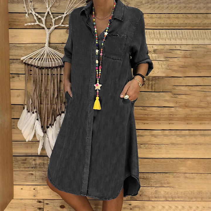 Relaxed Button-Down Denim Womens Shirt Dress, Casual