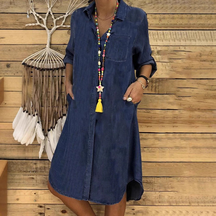 Relaxed Button-Down Denim Womens Shirt Dress, Casual