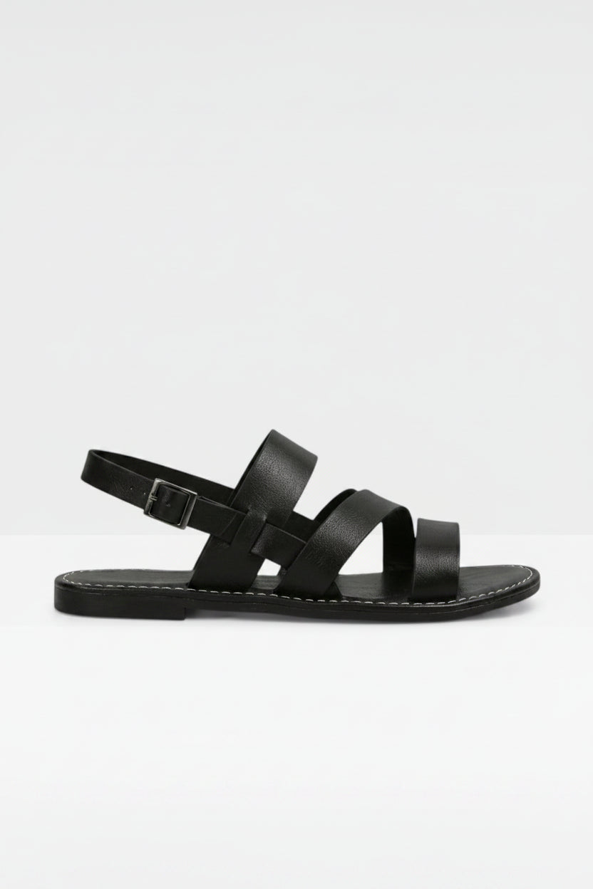 Open-Toe Womens Flat Sandals, Cross-Strap Dressy Fit