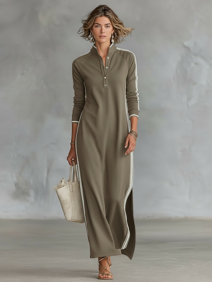 Button-Collar Sweatshirt Womens Knit Maxi Dress, Casual