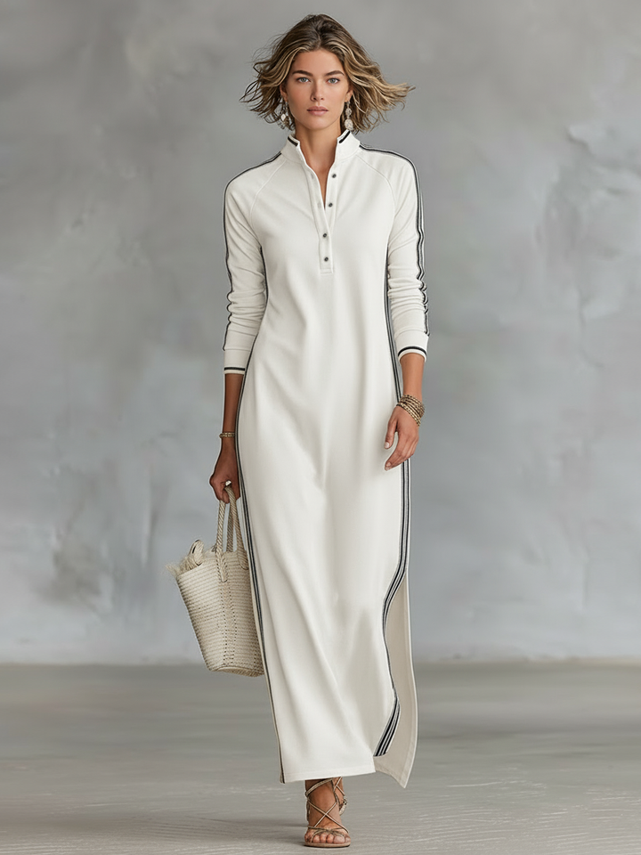 Button-Collar Sweatshirt Womens Knit Maxi Dress, Casual