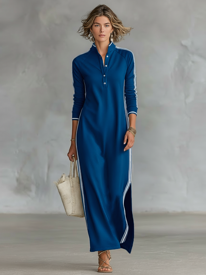 Button-Collar Sweatshirt Womens Knit Maxi Dress, Casual