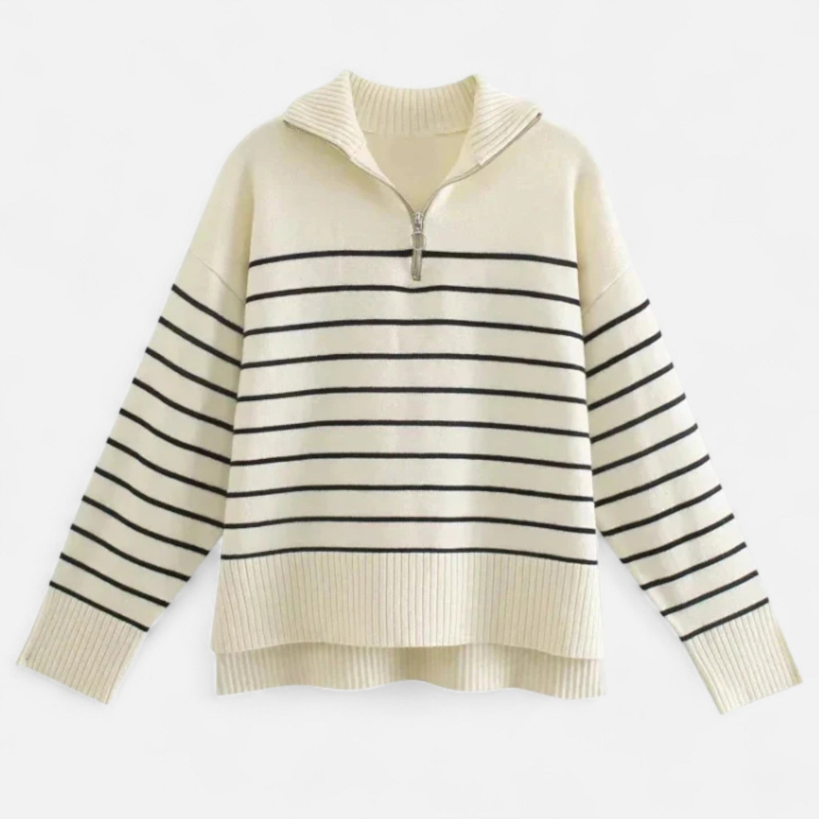 Navacava Women's Chic Knit Sweater in beige — feminine old money style