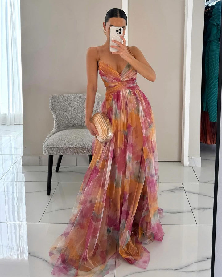 Floral Fitted-Bodice Womens Maxi Dress, Lightweight