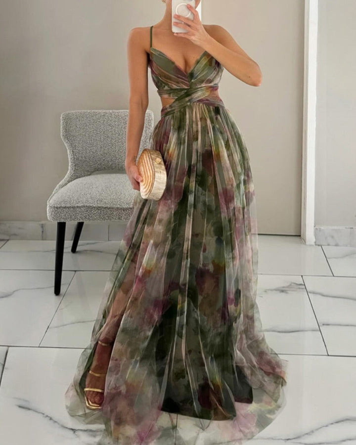 Floral Fitted-Bodice Womens Maxi Dress, Lightweight