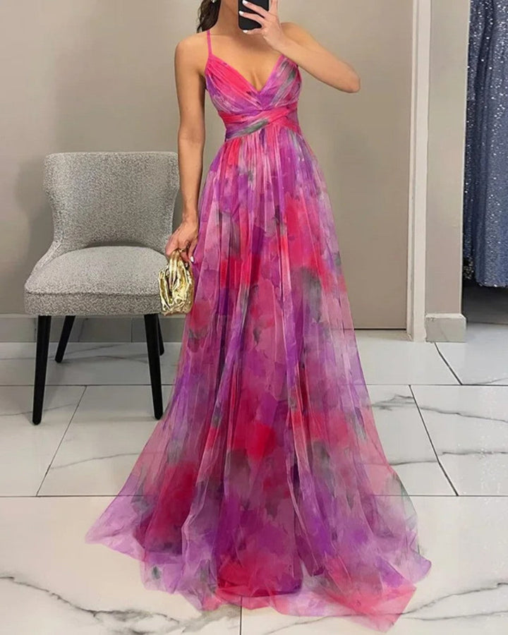 Floral Fitted-Bodice Womens Maxi Dress, Lightweight