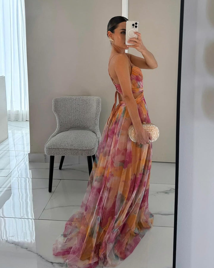 Floral Fitted-Bodice Womens Maxi Dress, Lightweight