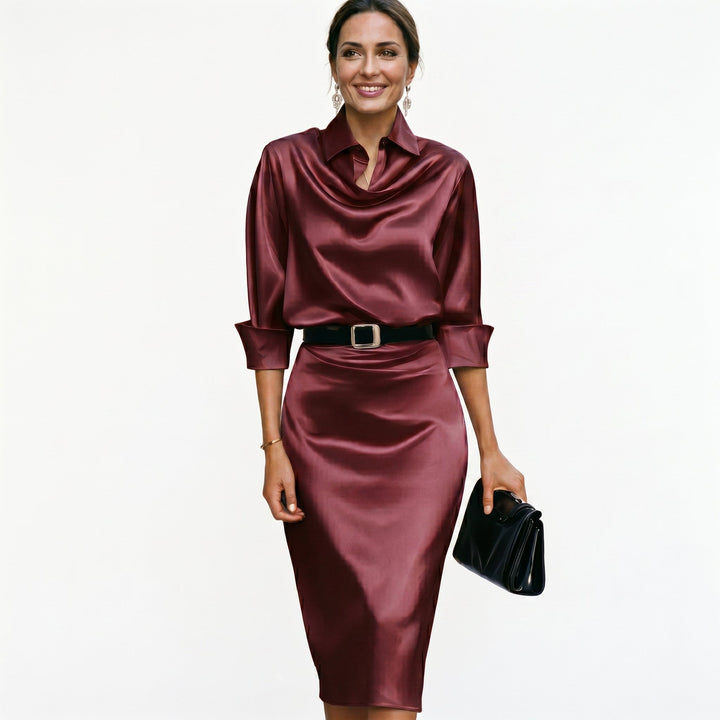 Satin Cocktail Womens Midi Dress, Wedding Guest Sheen