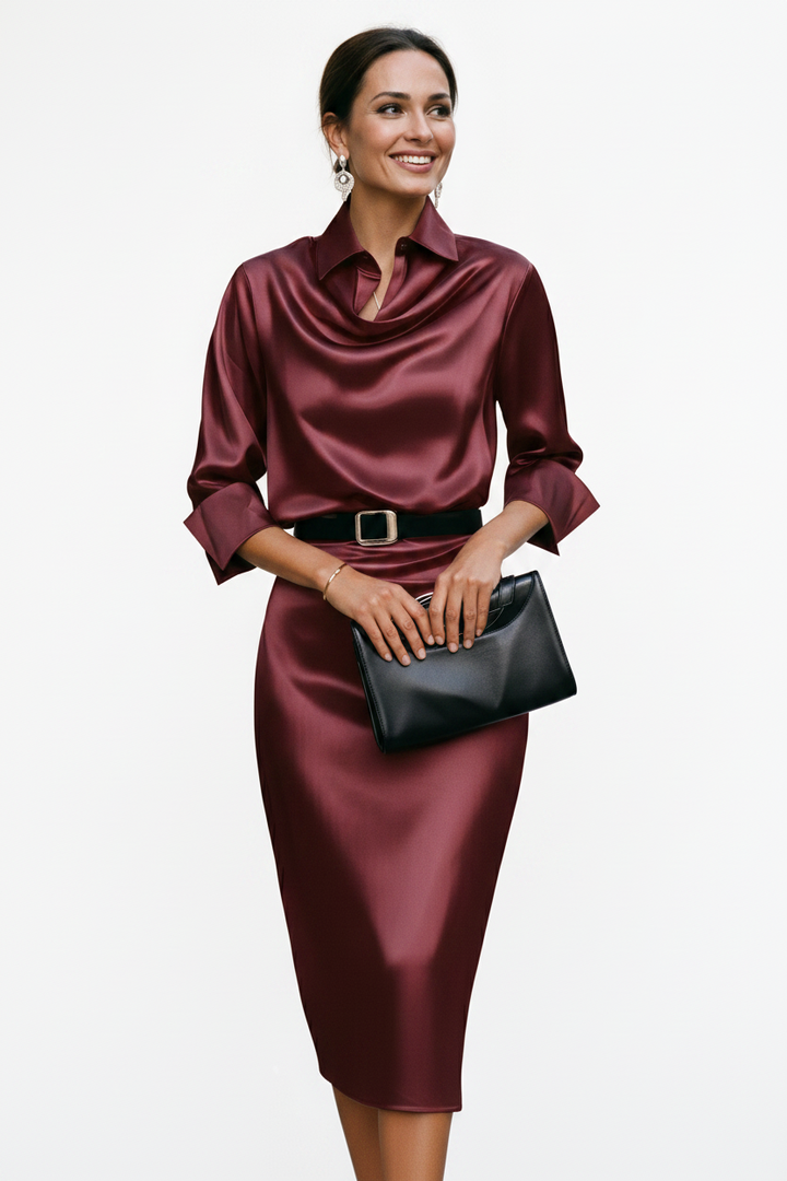Satin Cocktail Womens Midi Dress, Wedding Guest Sheen