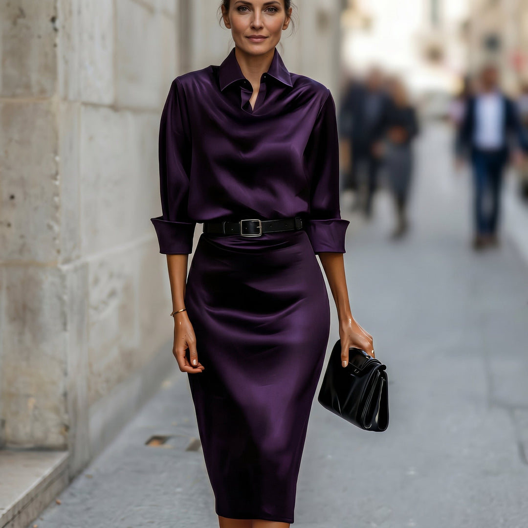 Satin Cocktail Womens Midi Dress, Wedding Guest Sheen