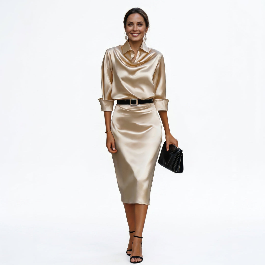 Satin Cocktail Womens Midi Dress, Wedding Guest Sheen