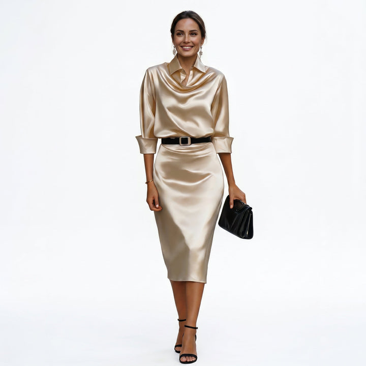 Satin Cocktail Womens Midi Dress, Wedding Guest Sheen