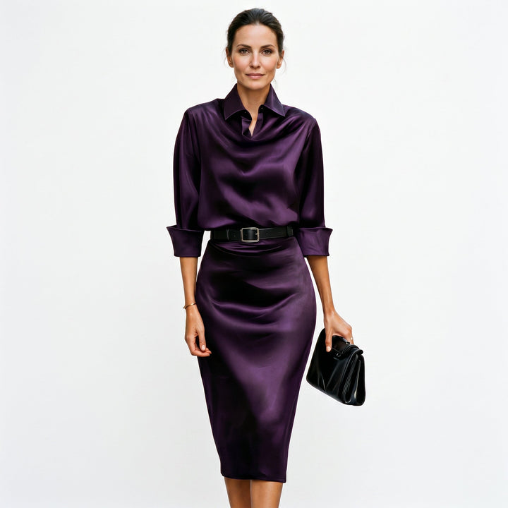 Satin Cocktail Womens Midi Dress, Wedding Guest Sheen
