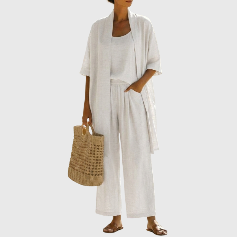 Linen-Cotton Womens Three-Piece Co-Ord Set, Relaxed
