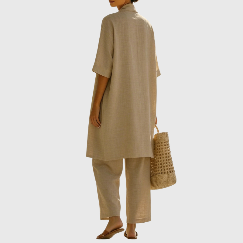 Linen-Cotton Womens Three-Piece Co-Ord Set, Relaxed