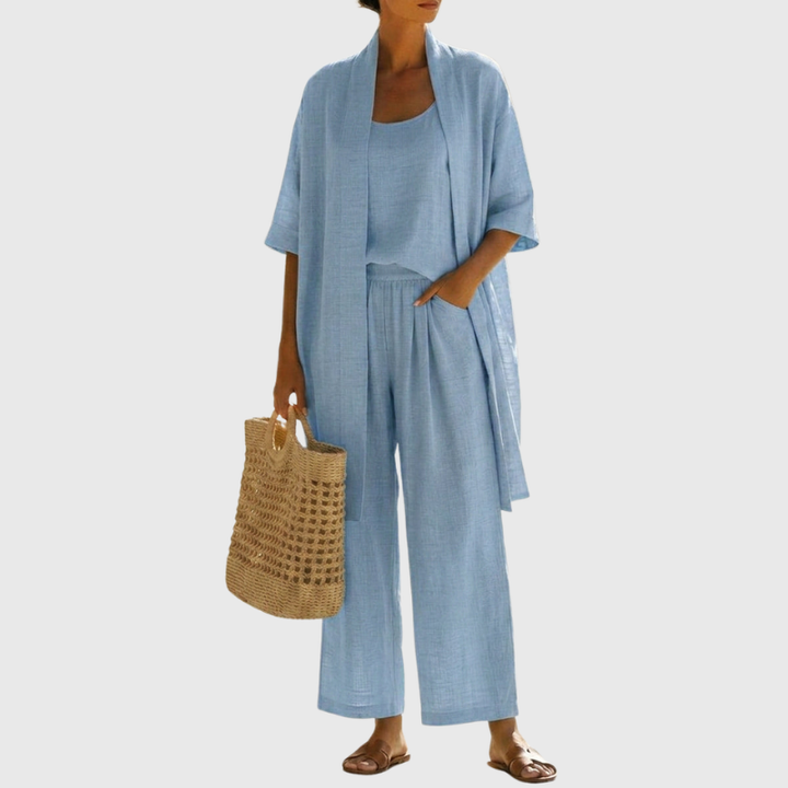 Linen-Cotton Womens Three-Piece Co-Ord Set, Relaxed