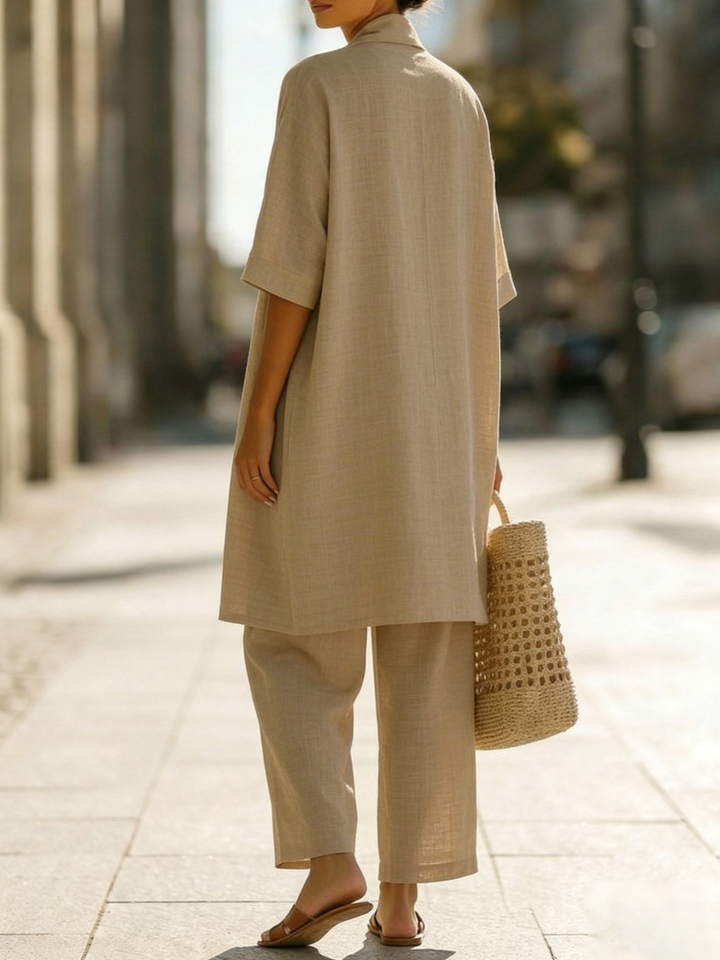 Linen-Cotton Womens Three-Piece Co-Ord Set, Relaxed