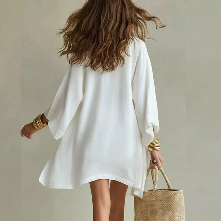 Cotton-Linen Womens Three-Piece Set, Top Shorts Kimono
