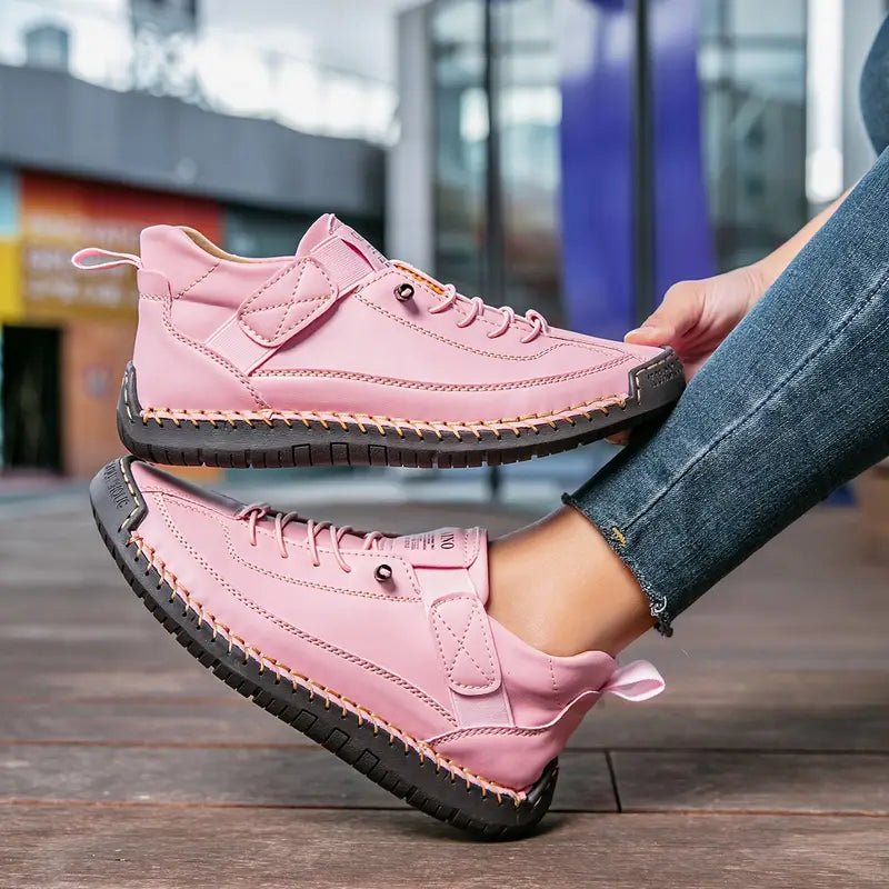 Leather Womens Walking Sneakers, Cushioned Arch Support