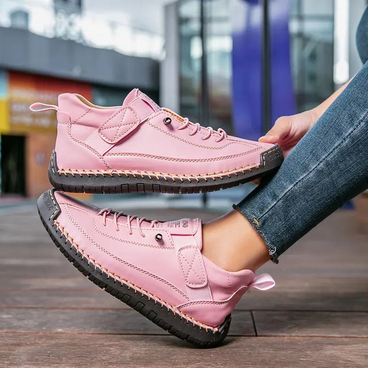Leather Womens Walking Sneakers, Cushioned Arch Support